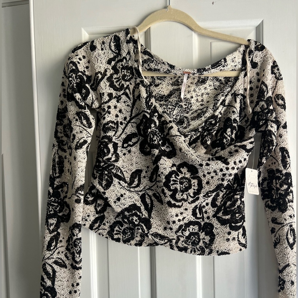 Free People Black and White Floral Blouse